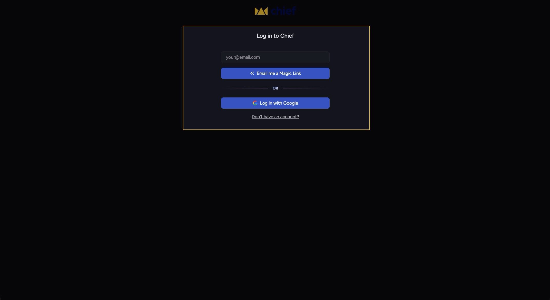 Chief - the sign-in screen with Magic Link and Google options