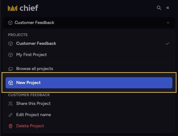 Chief - the Project switcher with the New Project action