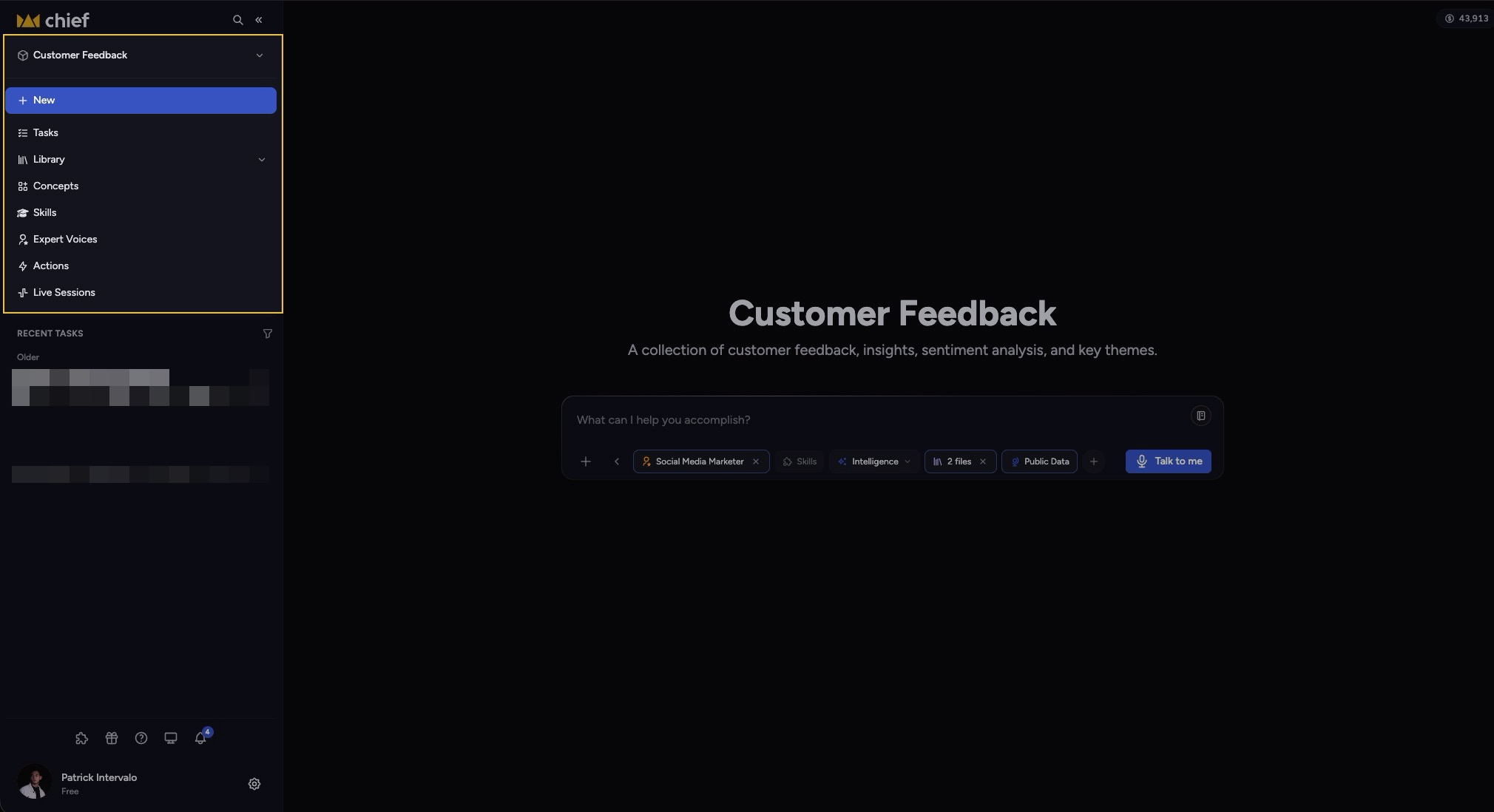 Chief - the navigation sidebar with project and Library links