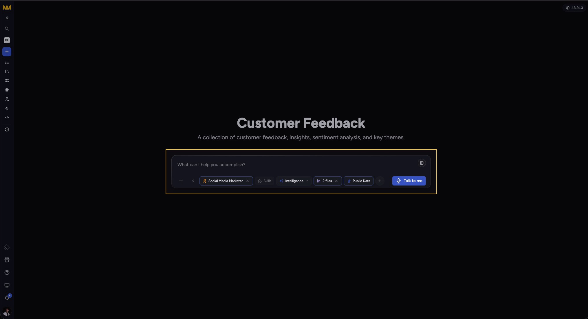 Chief - the prompt bar with Voice, Skills, Intelligence, Files, and Public Data controls