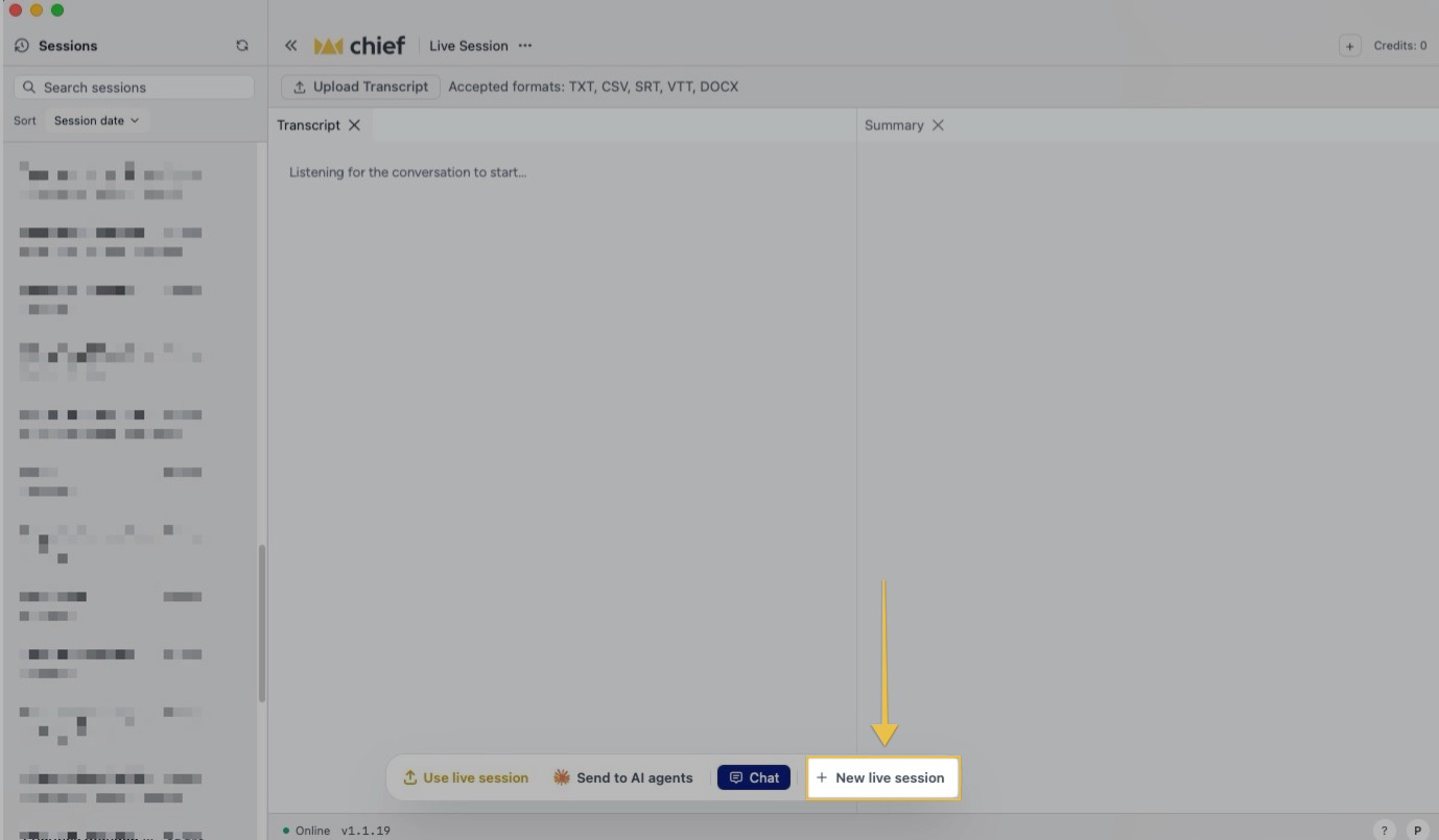 Chief Live Sessions - the New live session action