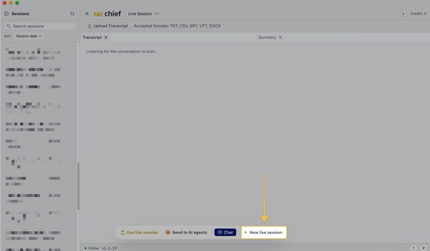 Chief Live Sessions - the New live session action