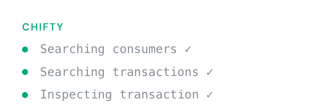 Chifty searching consumers and transactions while building its answer