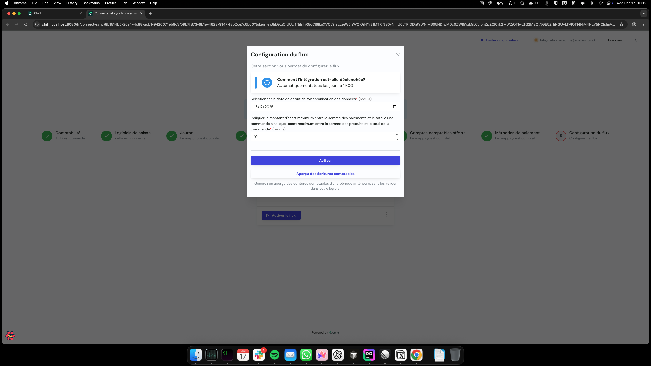 Flow configuration modal with preview button
