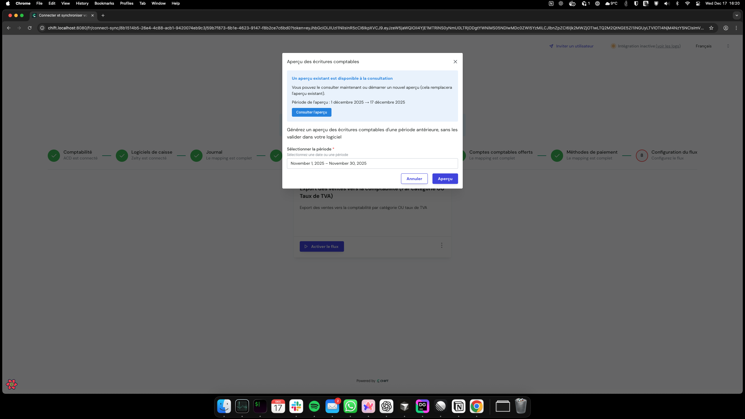 Date range selection dialog