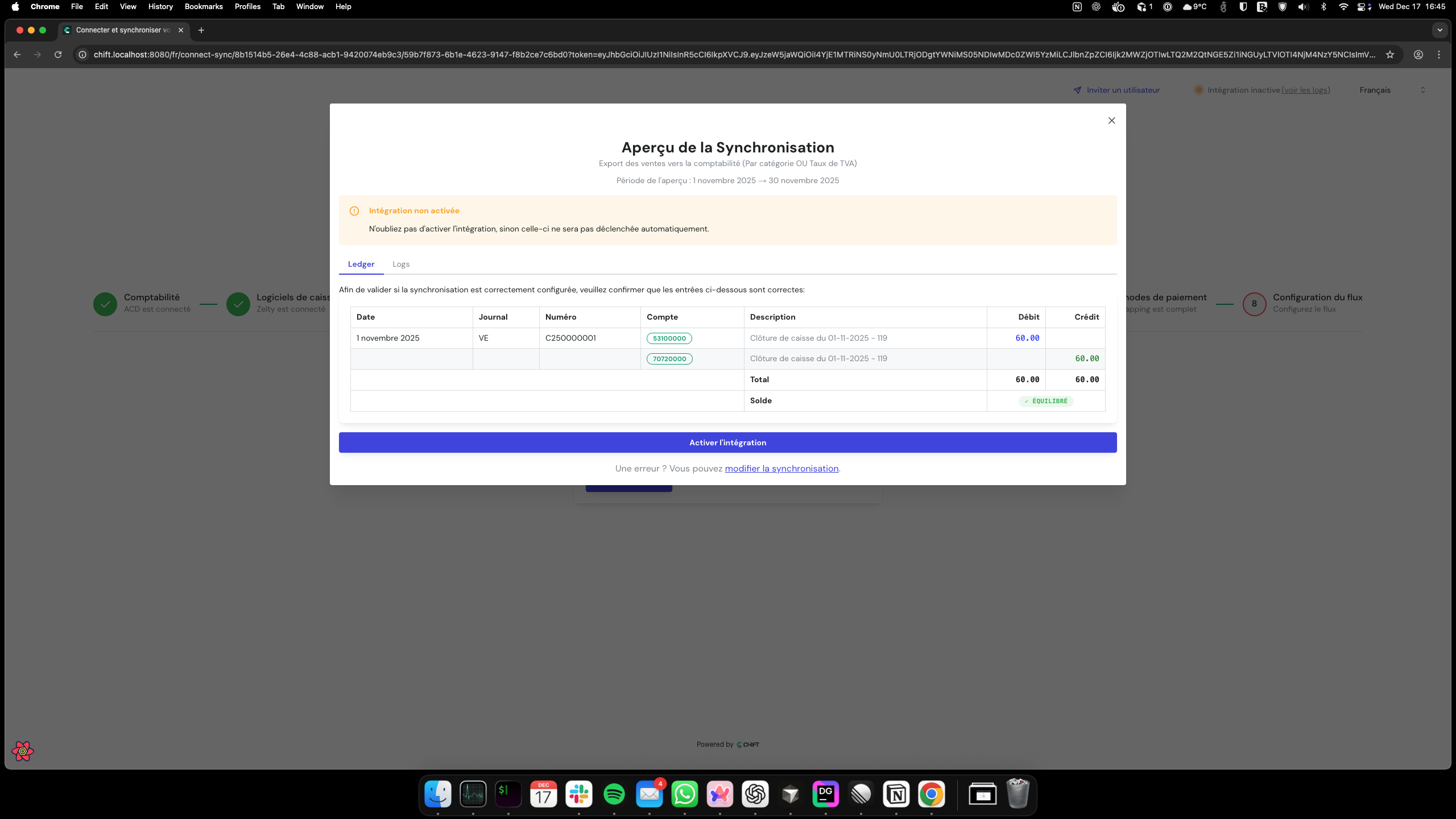Ledger tab showing journal entries