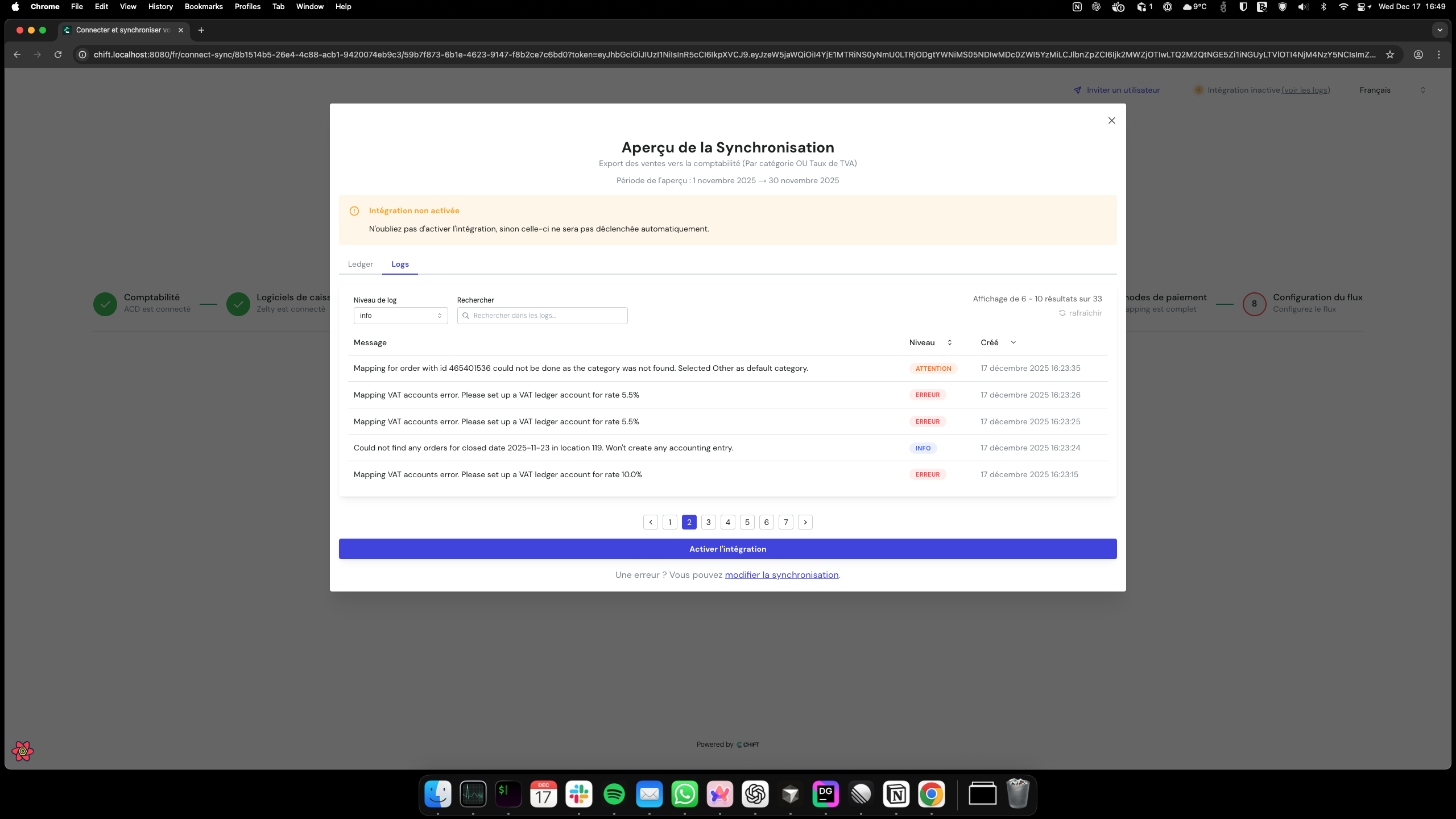 Logs tab showing execution details