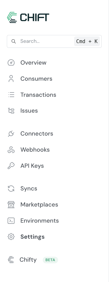 The Chifty button at the bottom of the platform sidebar