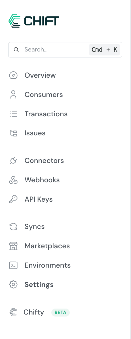 The Chifty button at the bottom of the platform sidebar