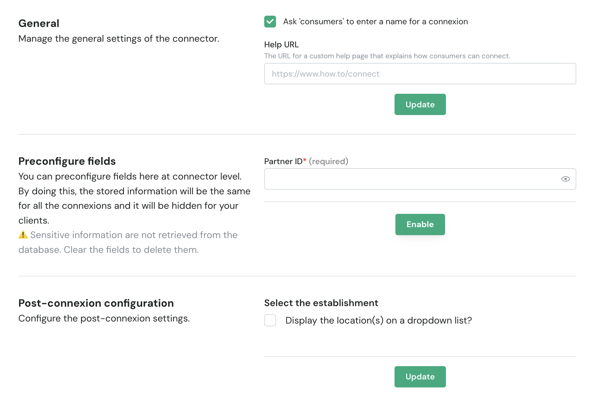 Activate Connector - Partner key & post-connexion