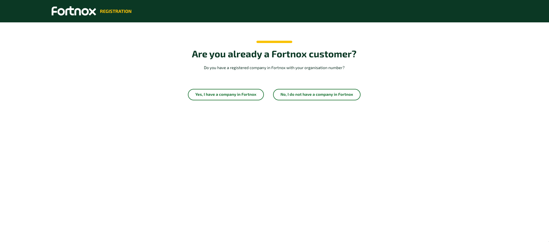 Fortnox screen asking whether you are already a customer