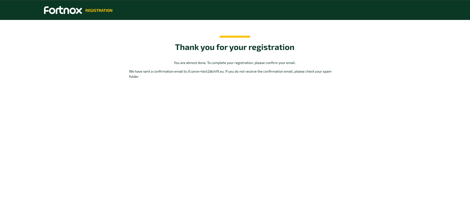 Thank you for your registration page prompting email confirmation