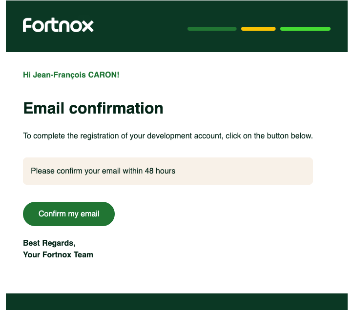 Fortnox email confirmation message
