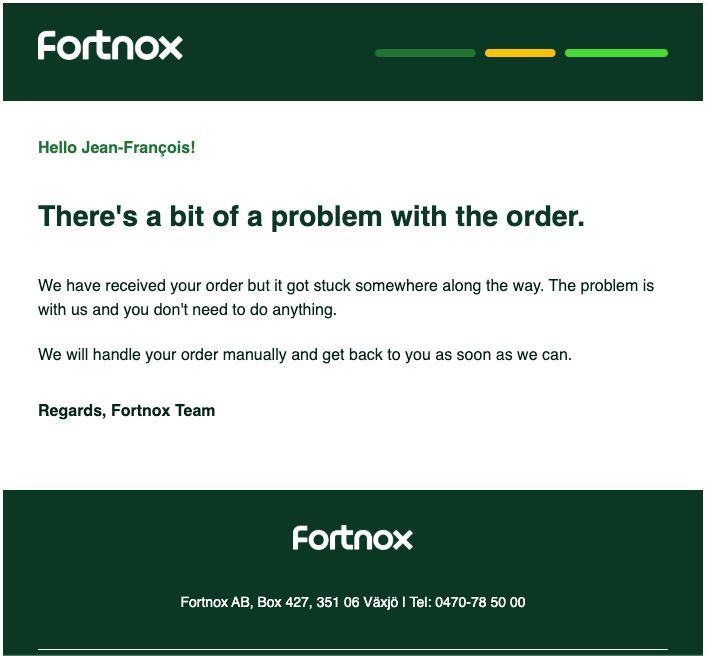 Automated email stating the registration is being processed manually