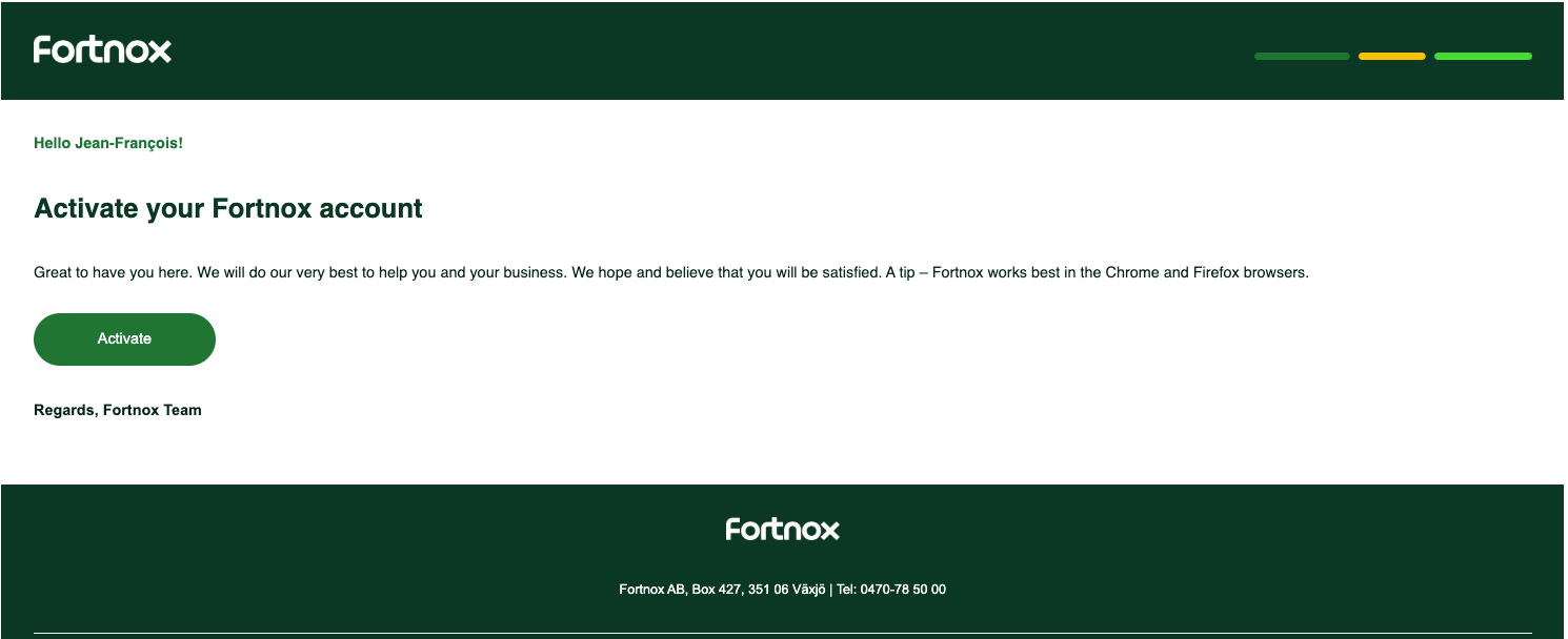 Sign-in screen to connect to a Fortnox ID