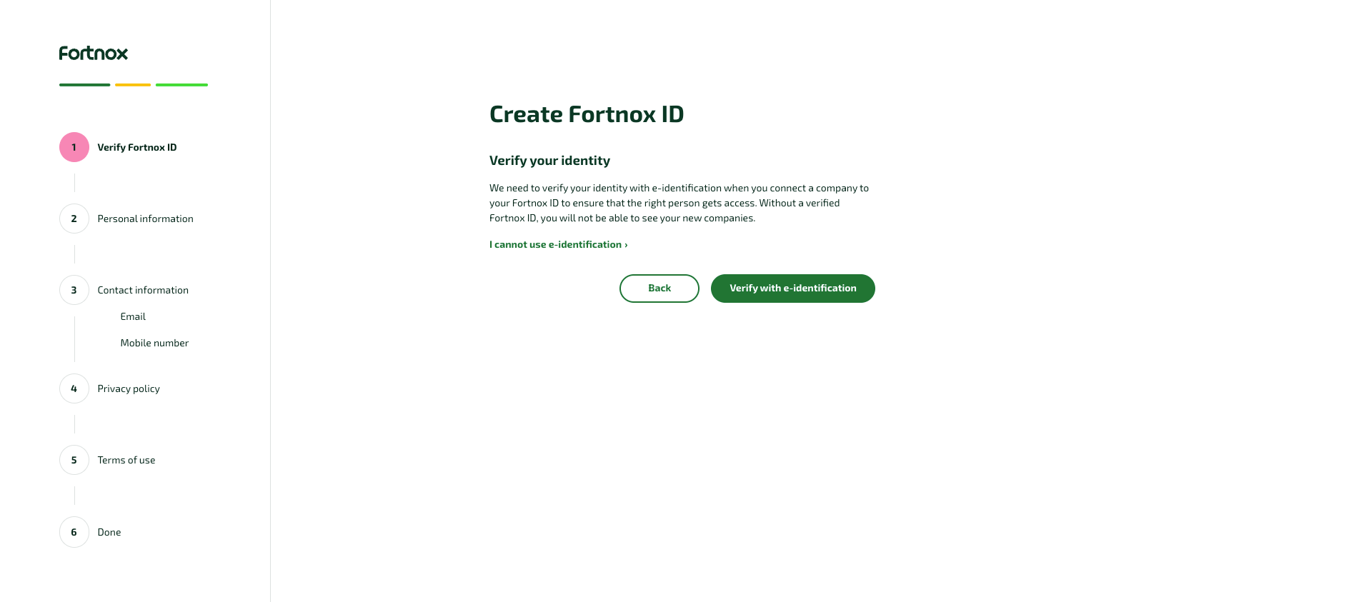 Verify your identity screen with the option to skip e-identification