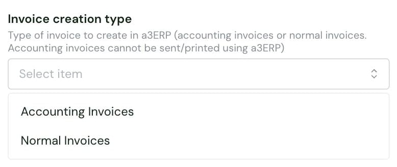 The Invoice creation type setting in the Chift connector settings, with its options Accounting Invoices and Normal Invoices
