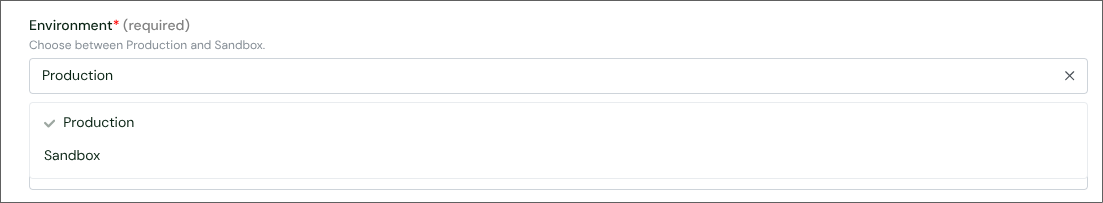 The Environment setting in the Chift eBay connector settings, with its options Production and Sandbox