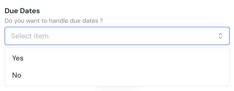 The Due Dates setting in the Chift connector settings, with its options Yes and No