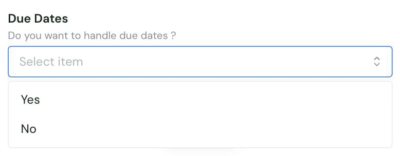 The Due Dates setting in the Chift connector settings, with its options Yes and No
