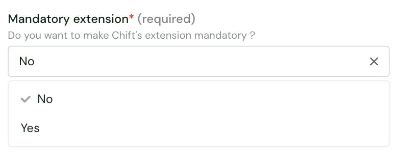 The Mandatory extension setting in the Chift connector settings, with its options No and Yes