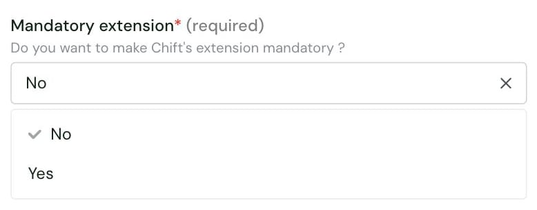 The Mandatory extension setting in the Chift connector settings, with its options No and Yes