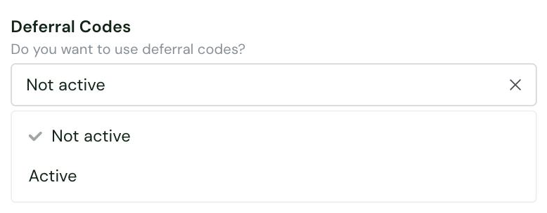 The Deferral Codes setting in the Chift connector settings, with its options Not active and Active
