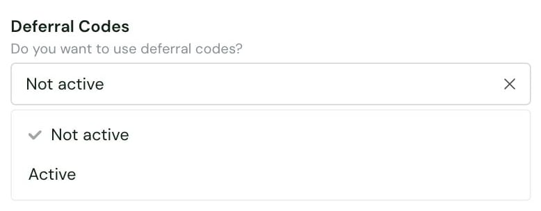 The Deferral Codes setting in the Chift connector settings, with its options Not active and Active
