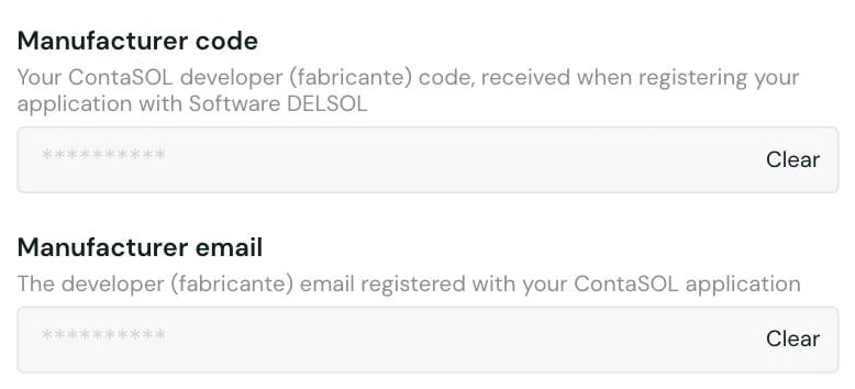 The Manufacturer code and Manufacturer email settings in the Chift connector settings