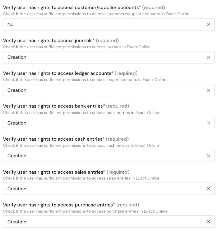 The seven Verify user has rights to access settings in the Chift Exact Online connector settings