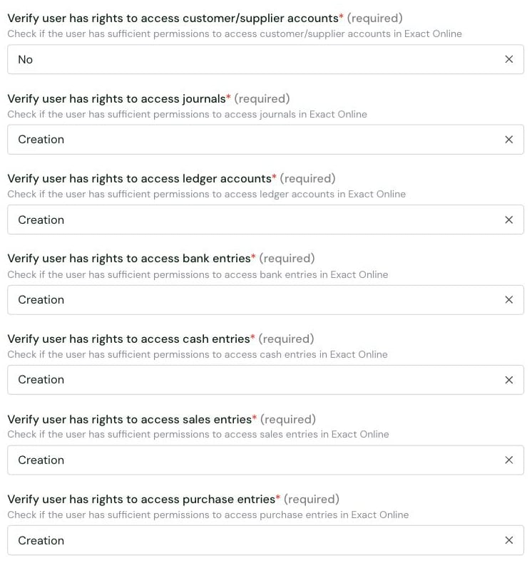 The seven Verify user has rights to access settings in the Chift Exact Online connector settings
