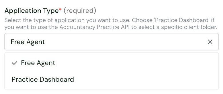 The Application Type setting in the Chift connector settings, with its options Free Agent and Practice Dashboard