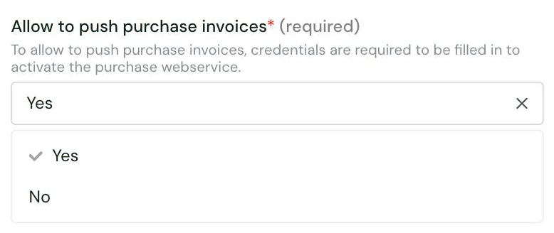 The Allow to push purchase invoices setting in the Chift connector settings, with its options Yes and No