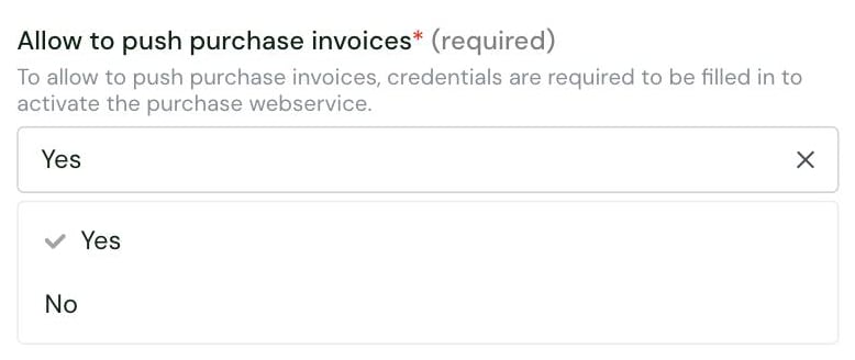 The Allow to push purchase invoices setting in the Chift connector settings, with its options Yes and No
