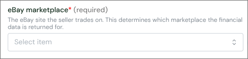 The eBay marketplace field of the connection form