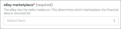 The eBay marketplace field of the connection form
