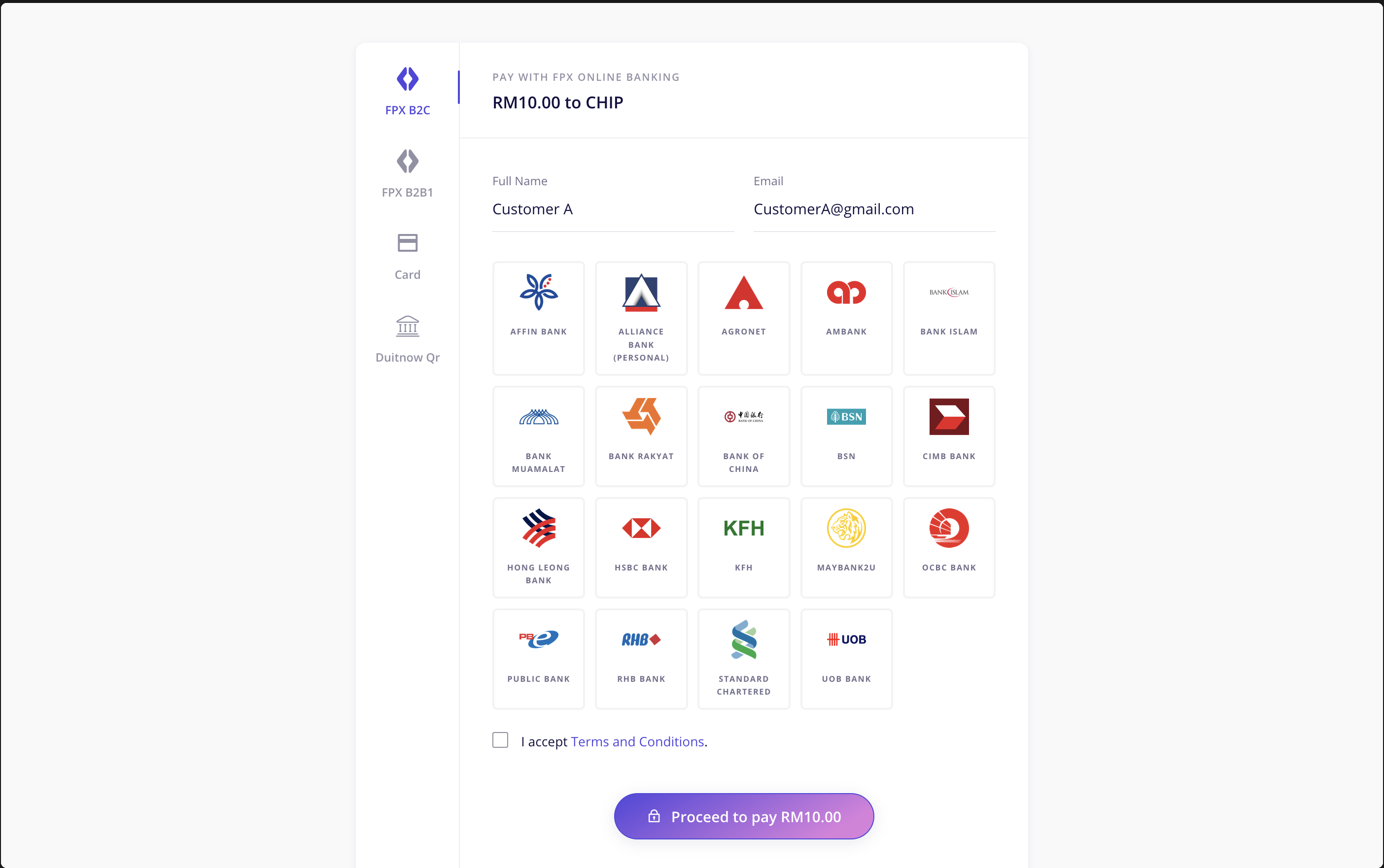 Default payment page