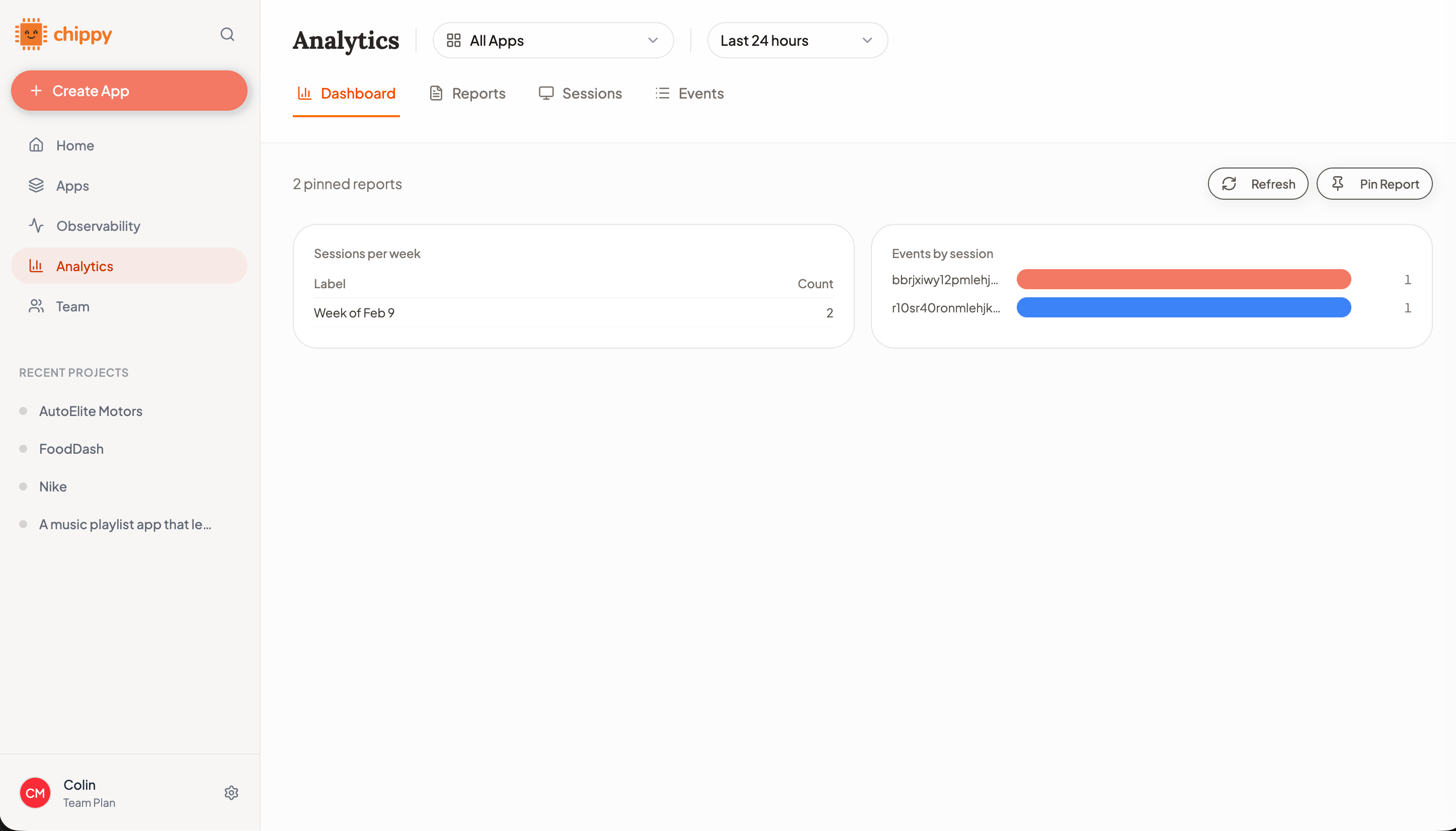 Analytics dashboard with usage metrics