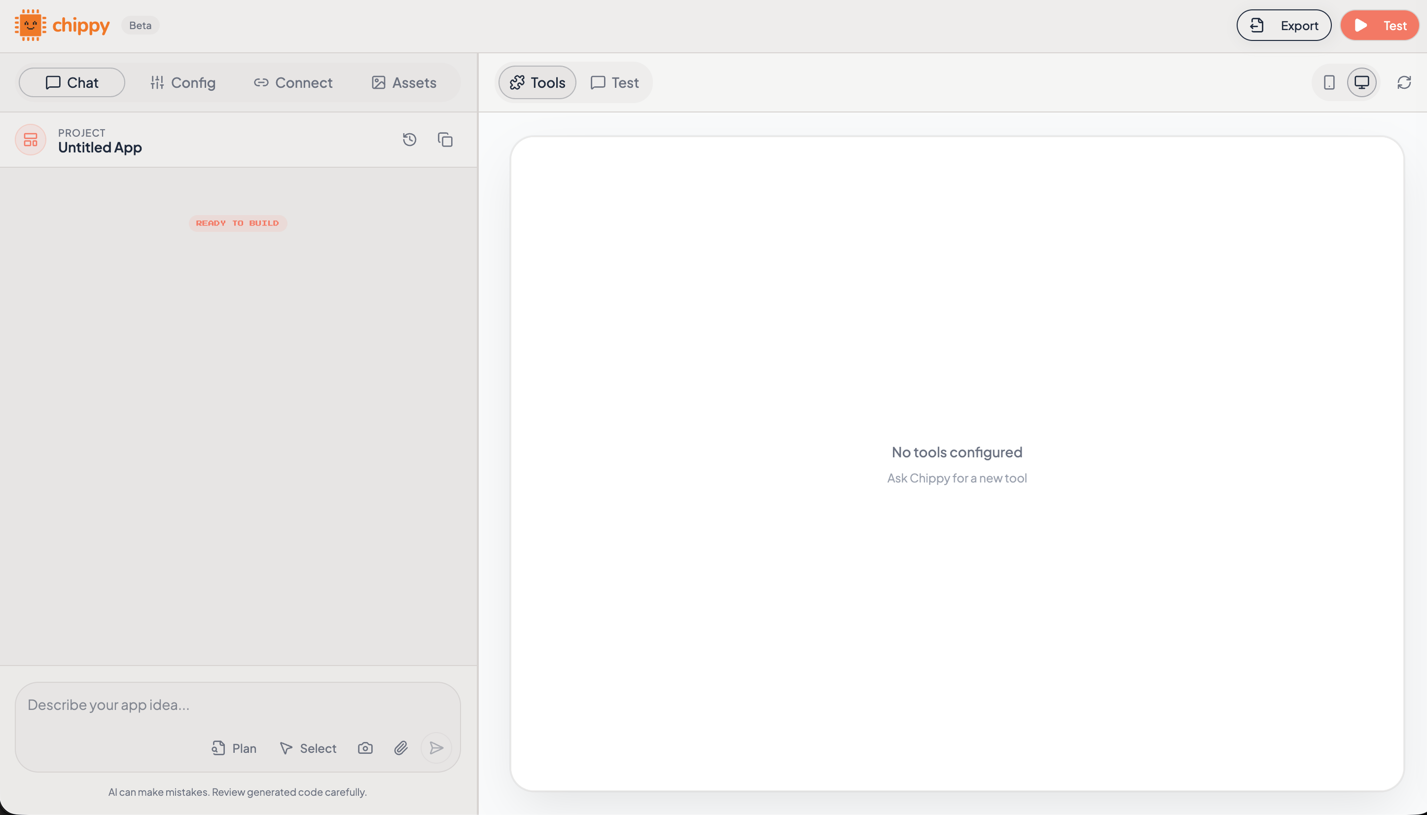Builder chat with prompt input and generation timeline