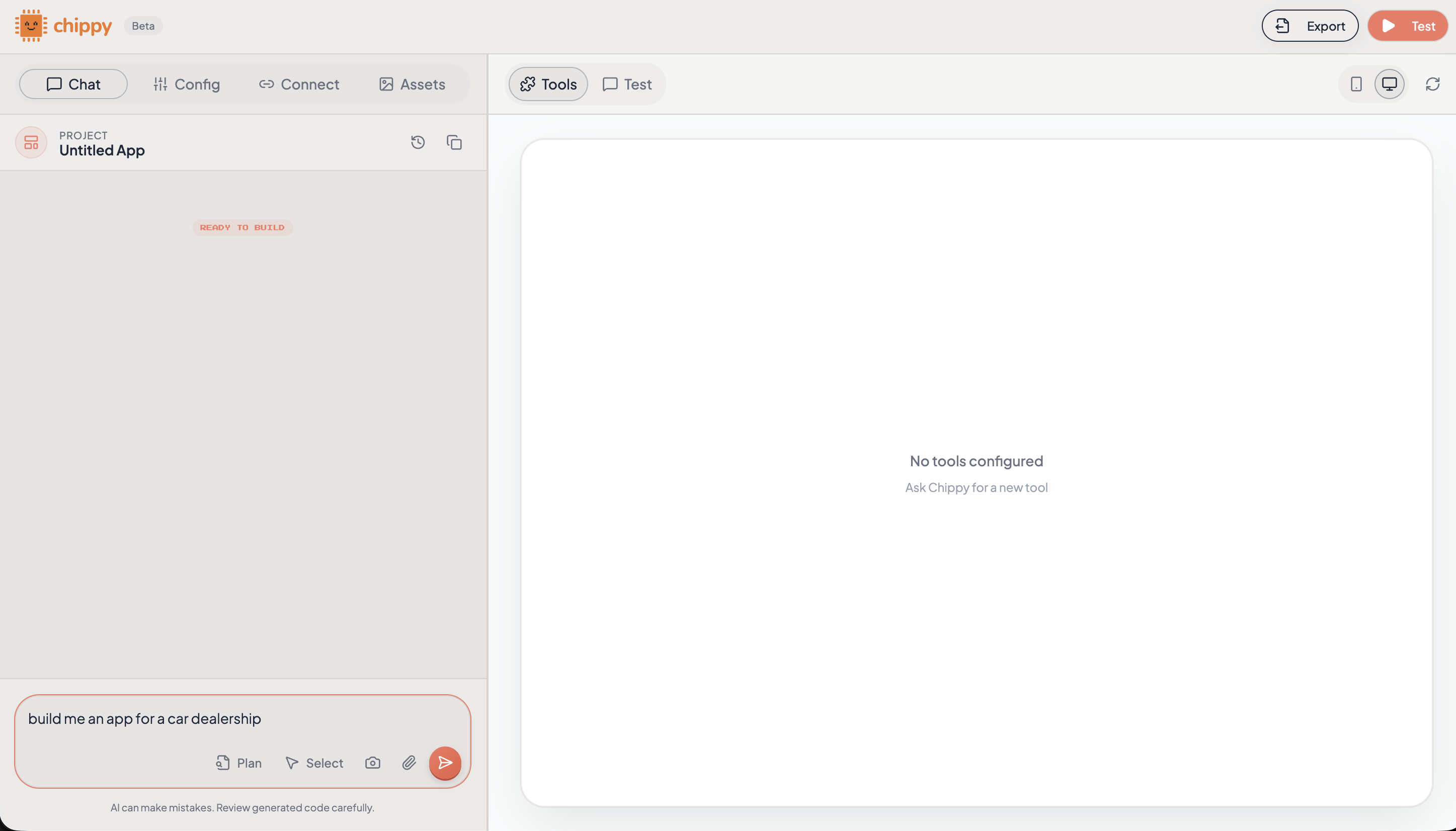 Builder chat with first prompt
