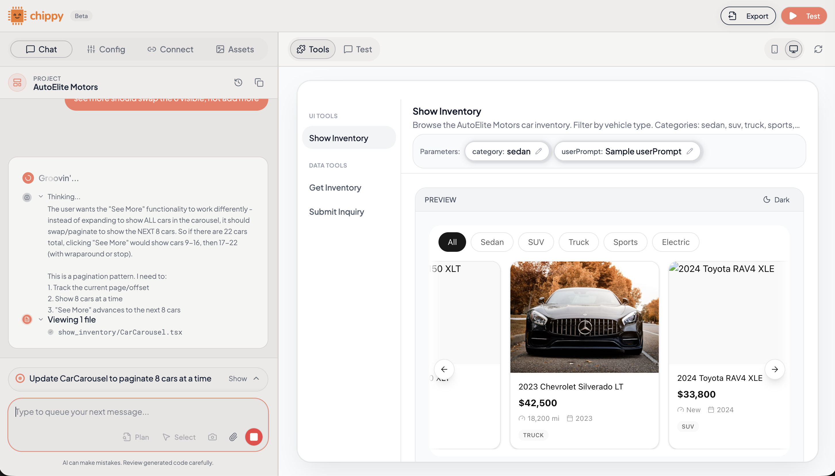 Progress timeline showing tool creation and bundling steps