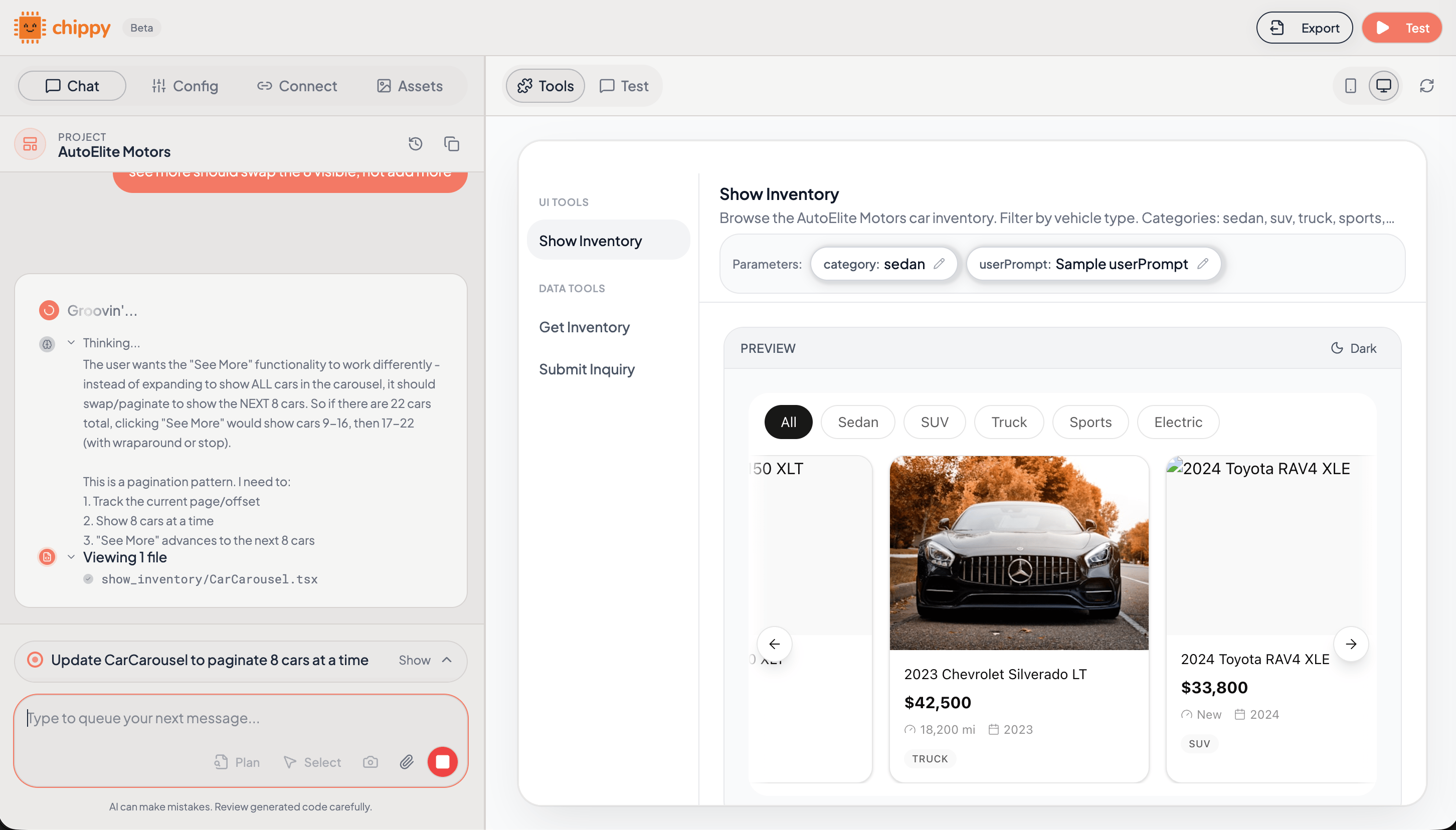Progress timeline showing tool creation and bundling steps