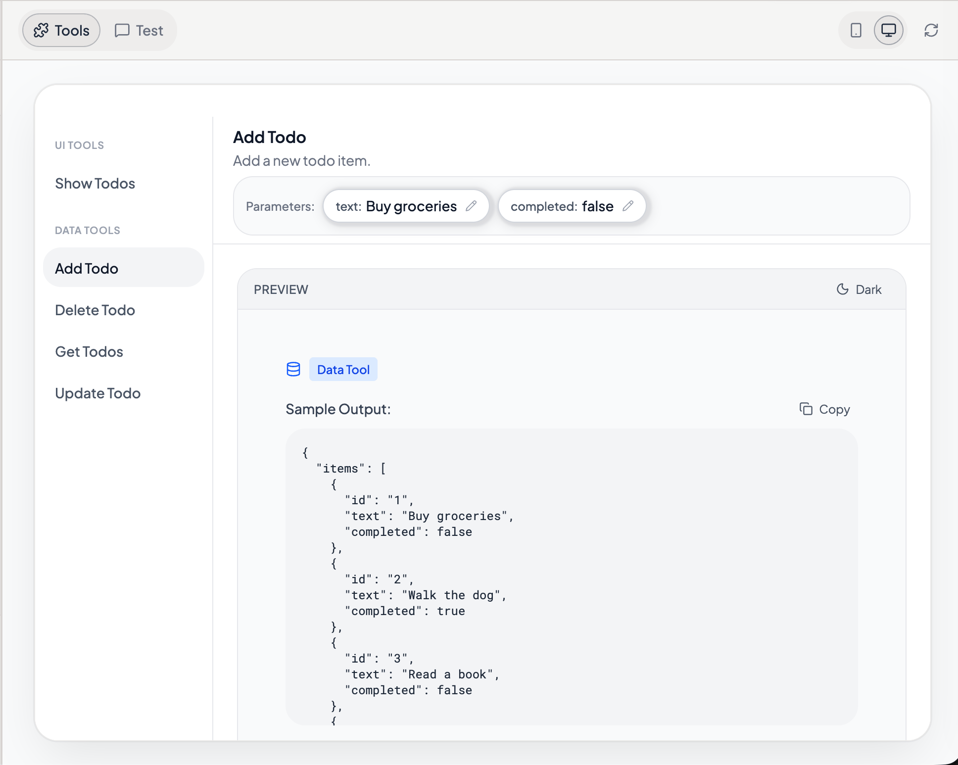 Order dashboard UI tool calling search and cancel data tools