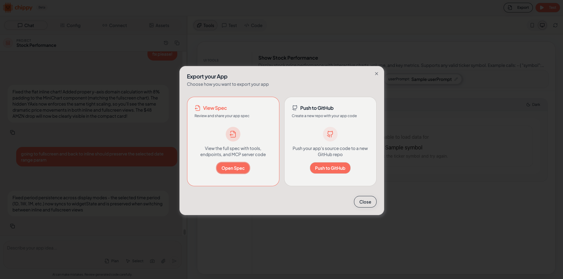 Export page in left sidebar
