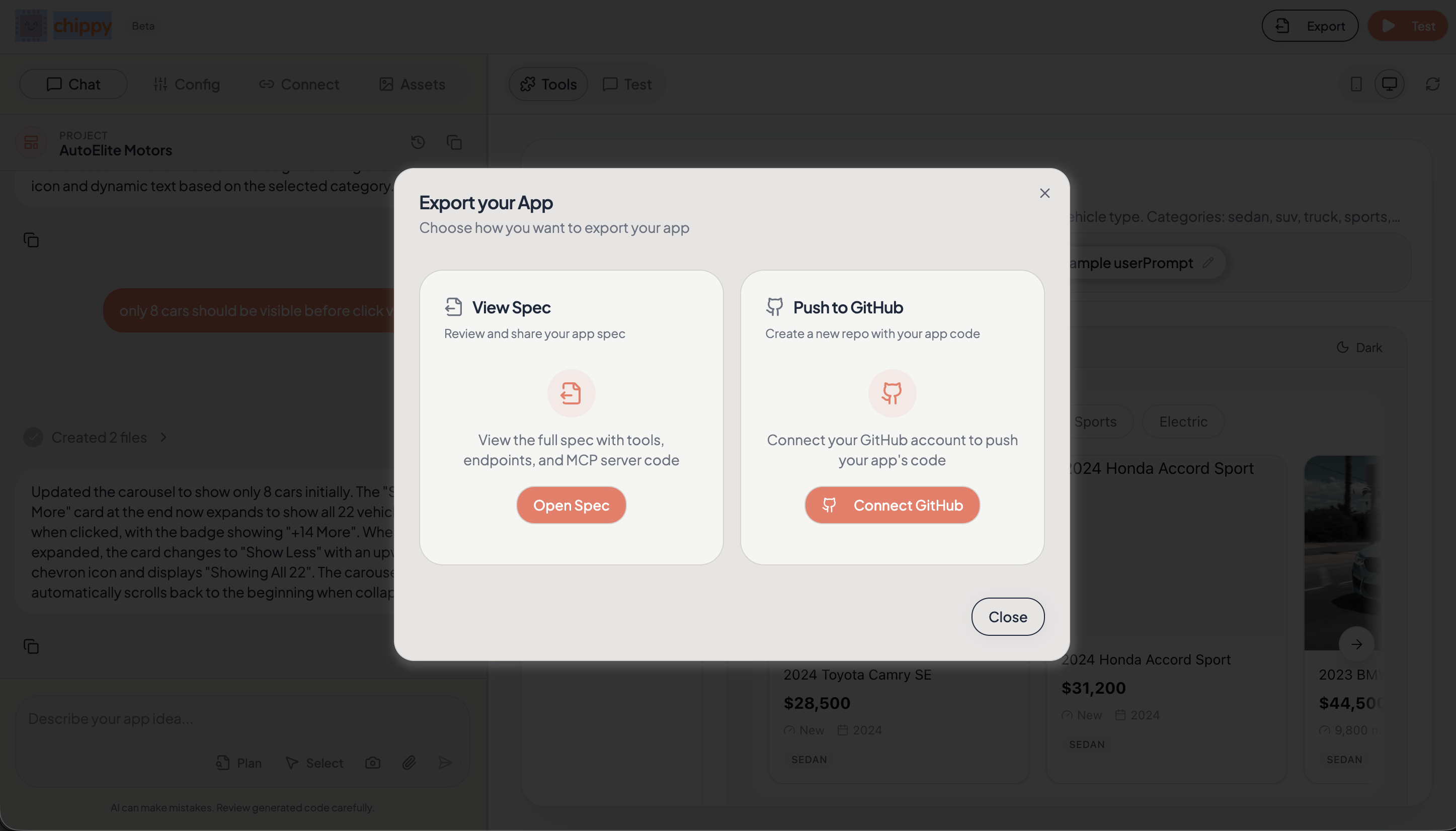 GitHub export settings