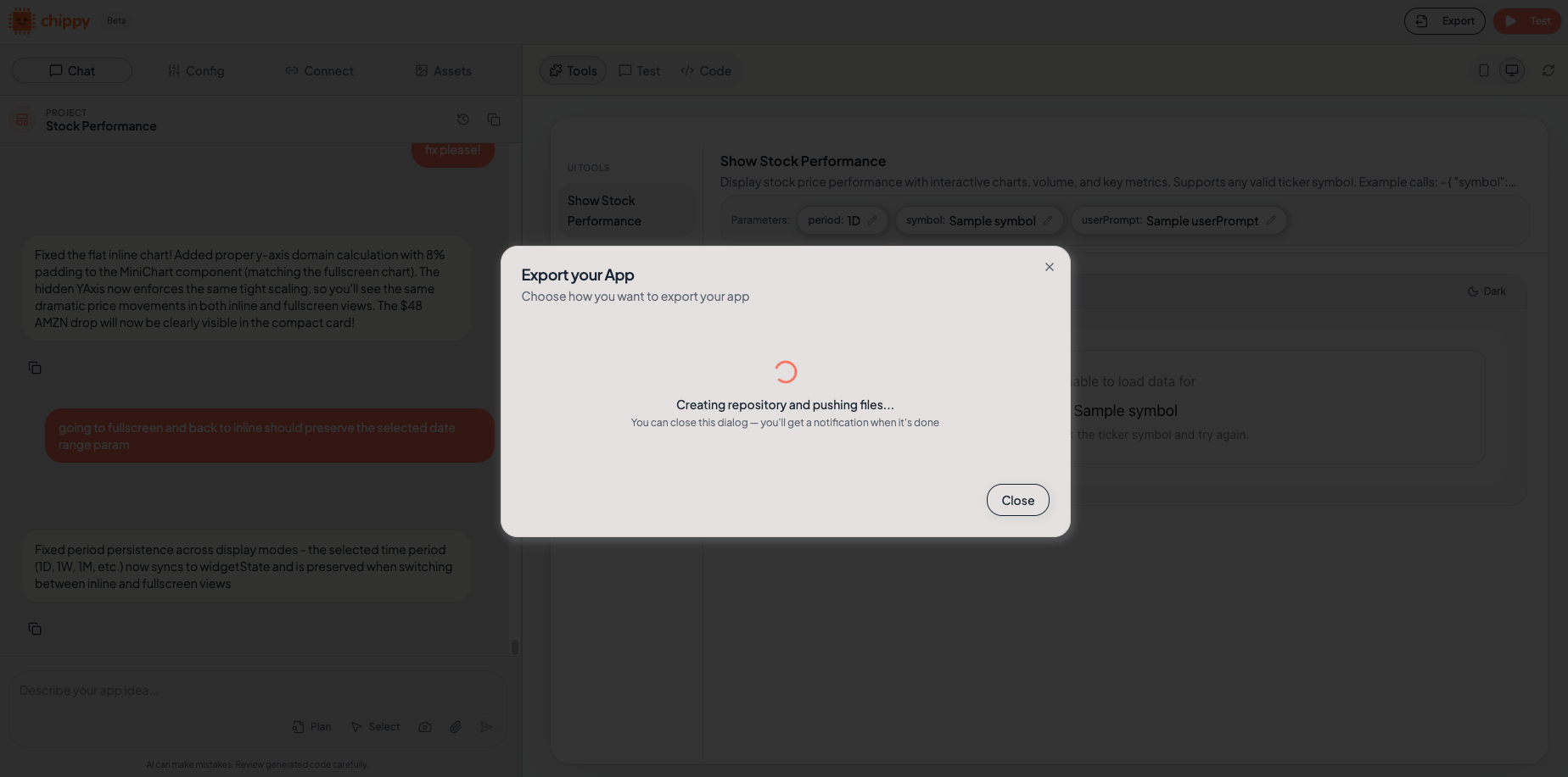 Export repository selector