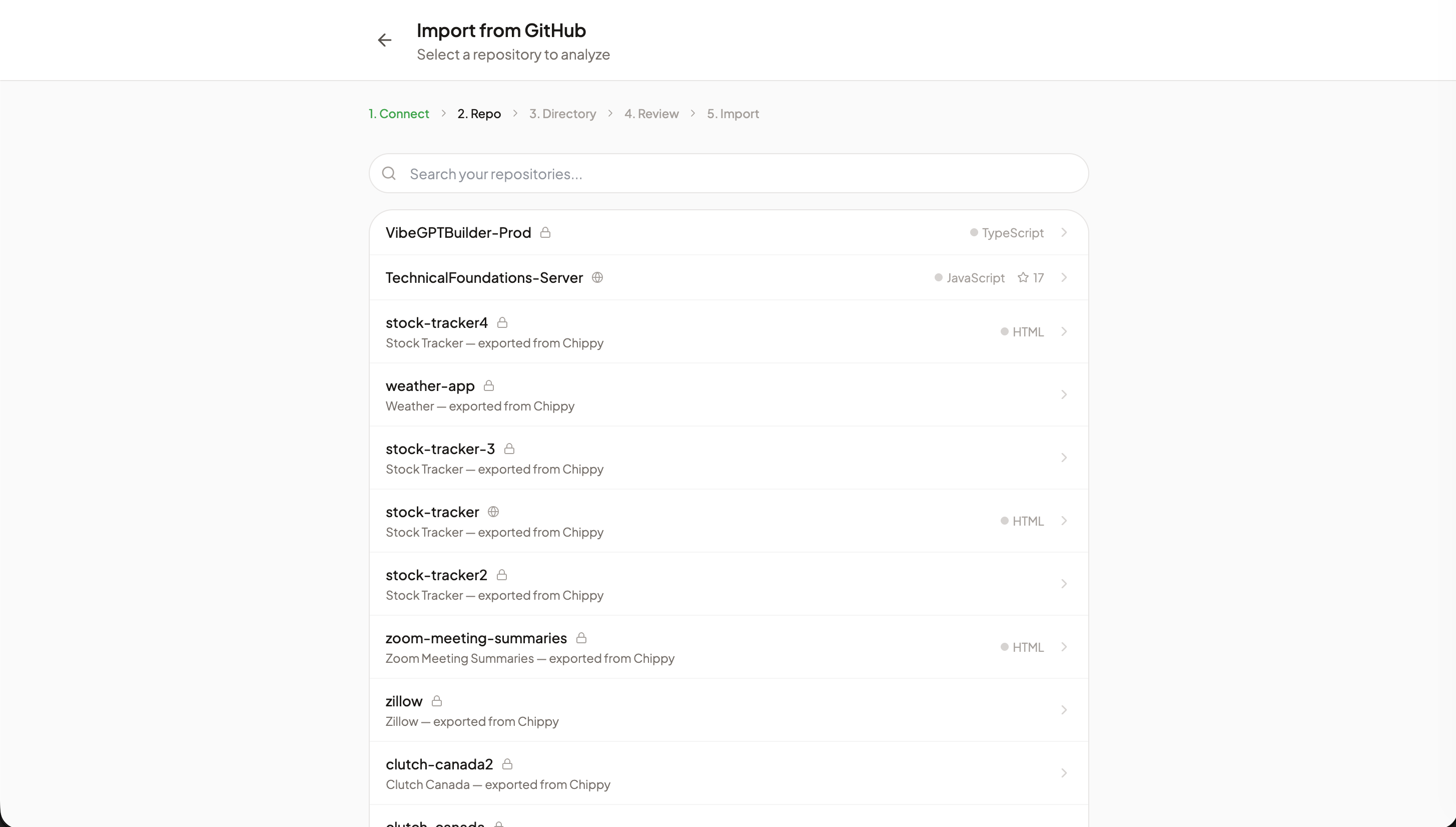 Repository and branch selector
