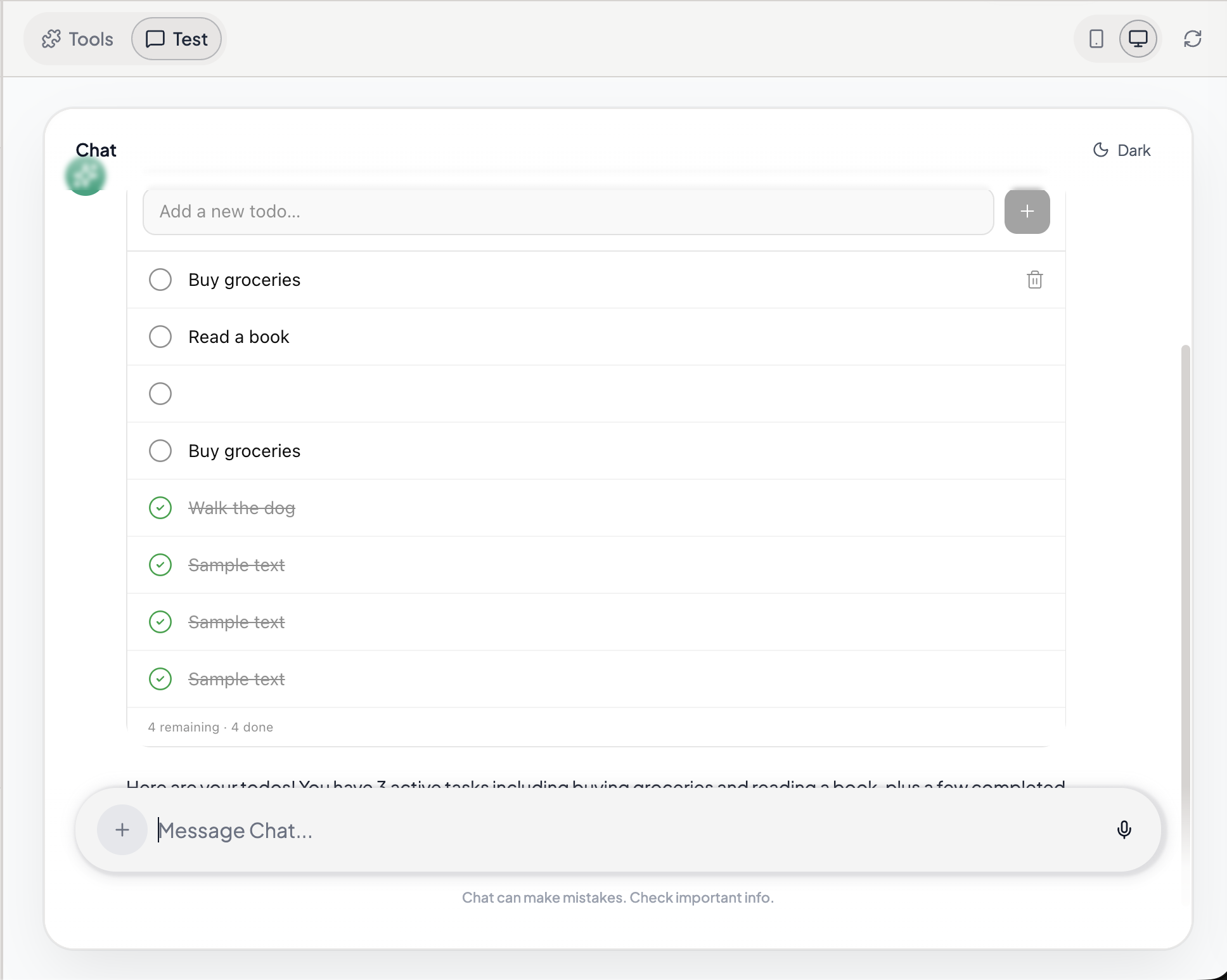 Preview panel showing a widget populated with mock data