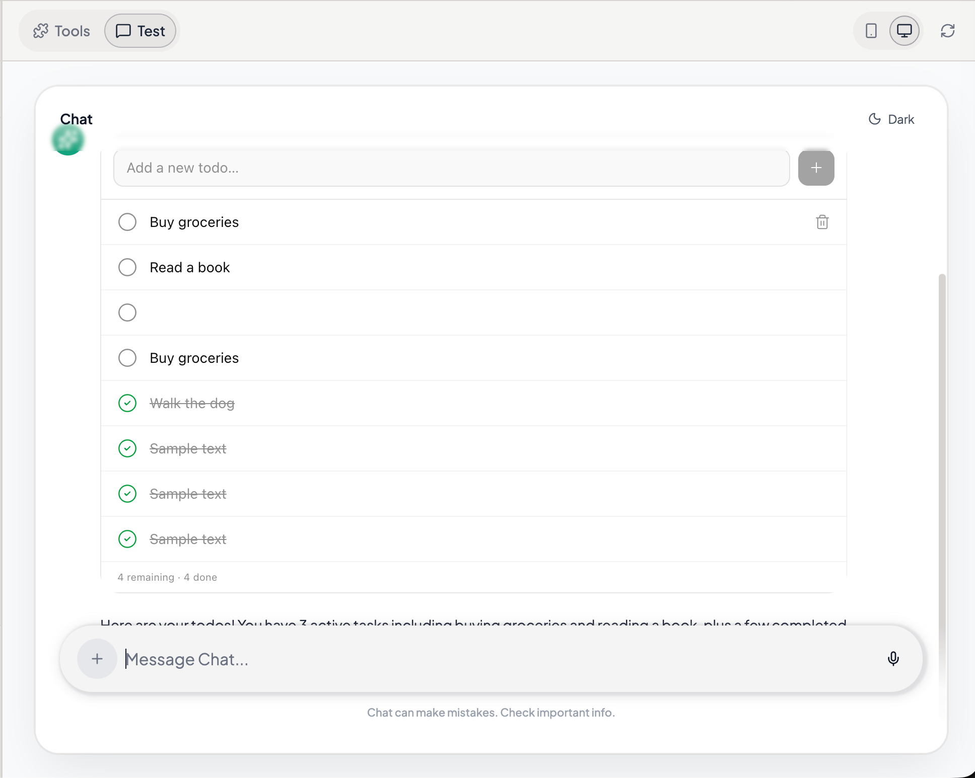 Preview panel showing a widget populated with mock data