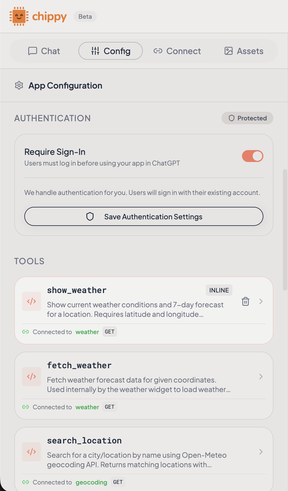 Connect tab in the builder